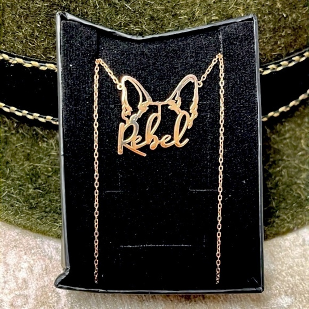 Brand New Sterling Silver Rebel Dog Ears German Shepherd Rose Gold 14” Necklace
